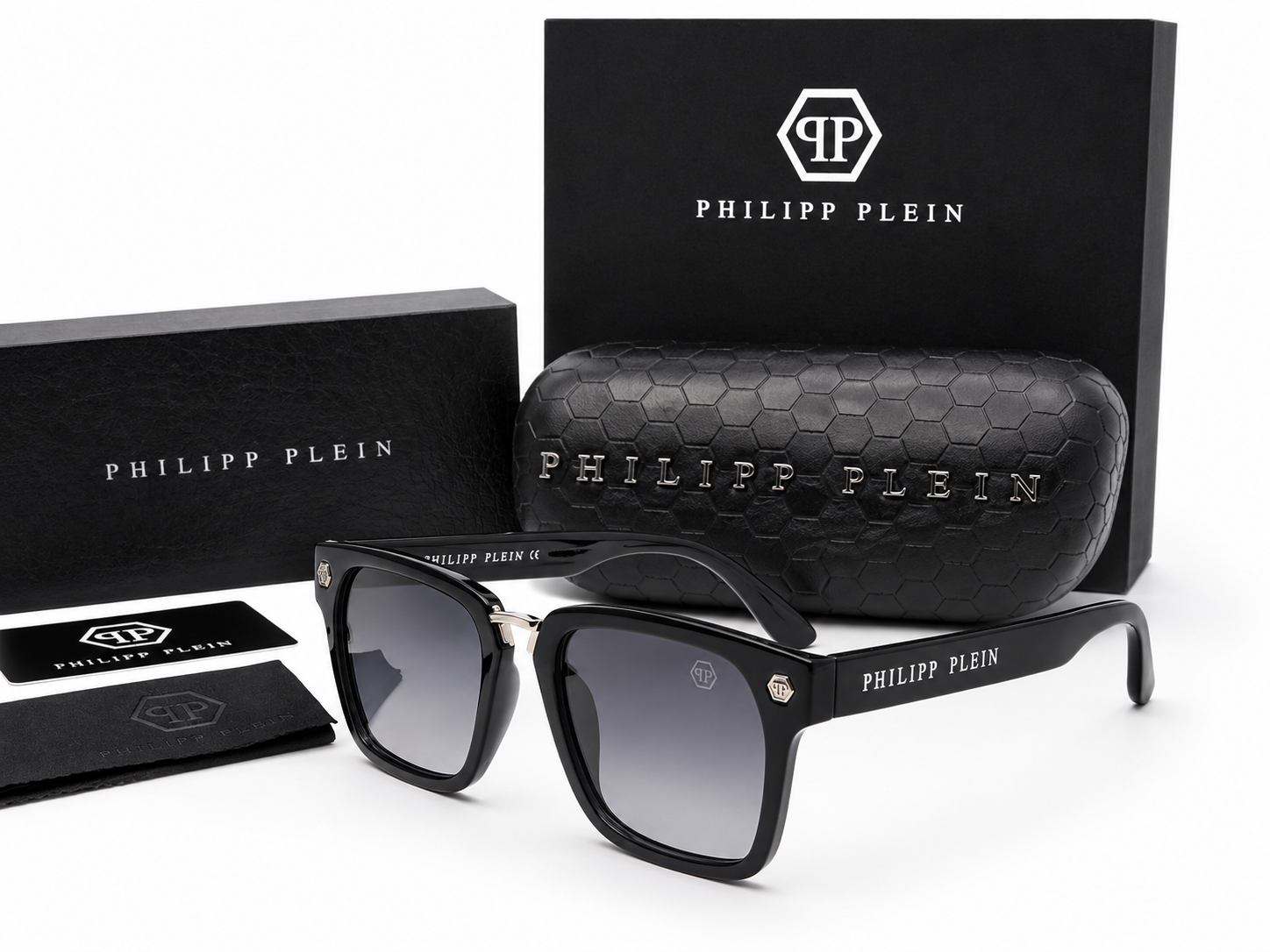 P&P Square Sunglasses – Black Frame with Grey Gradient Lens