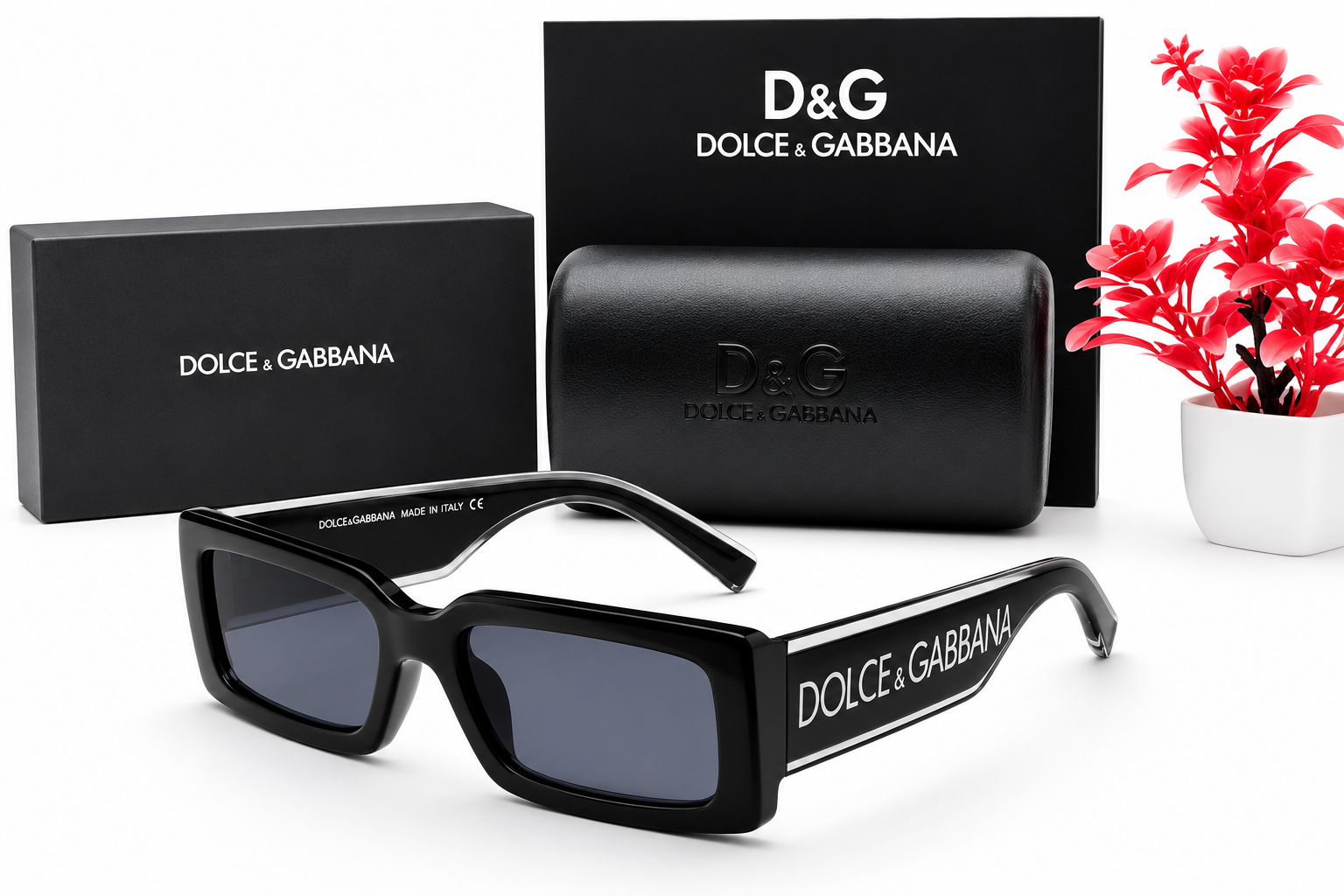 DG-3922 D&G Black Oversized Square Sunglasses
