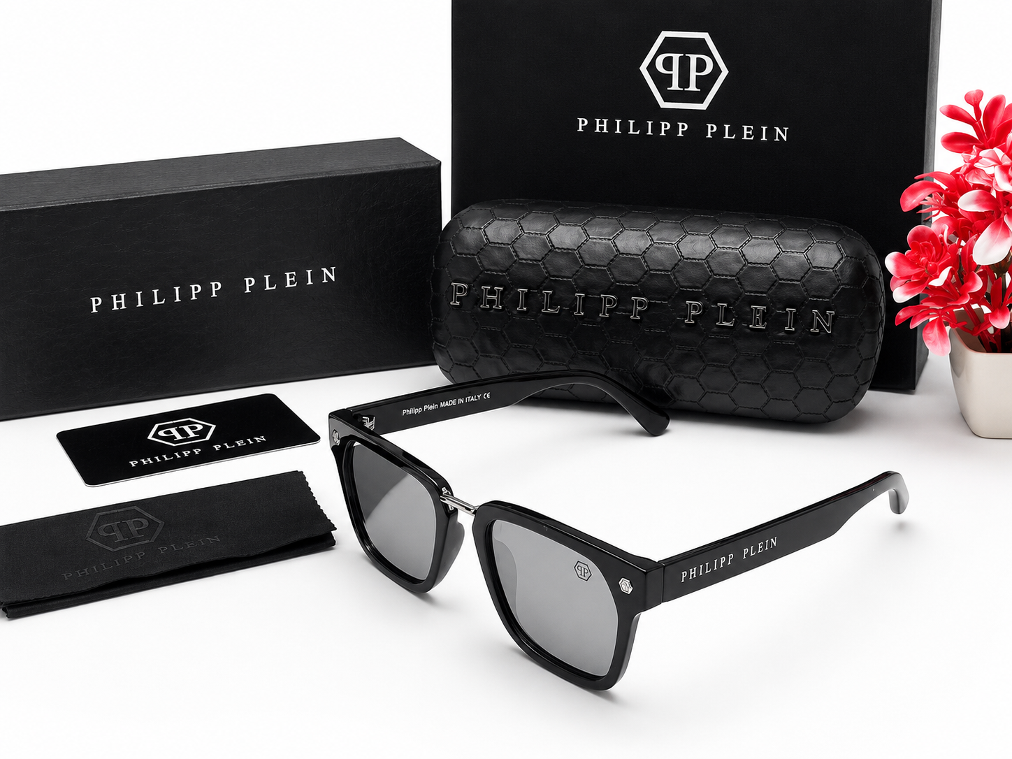 P&P 3323 Premium Square Sunglasses – Black Frame with Grey Lens