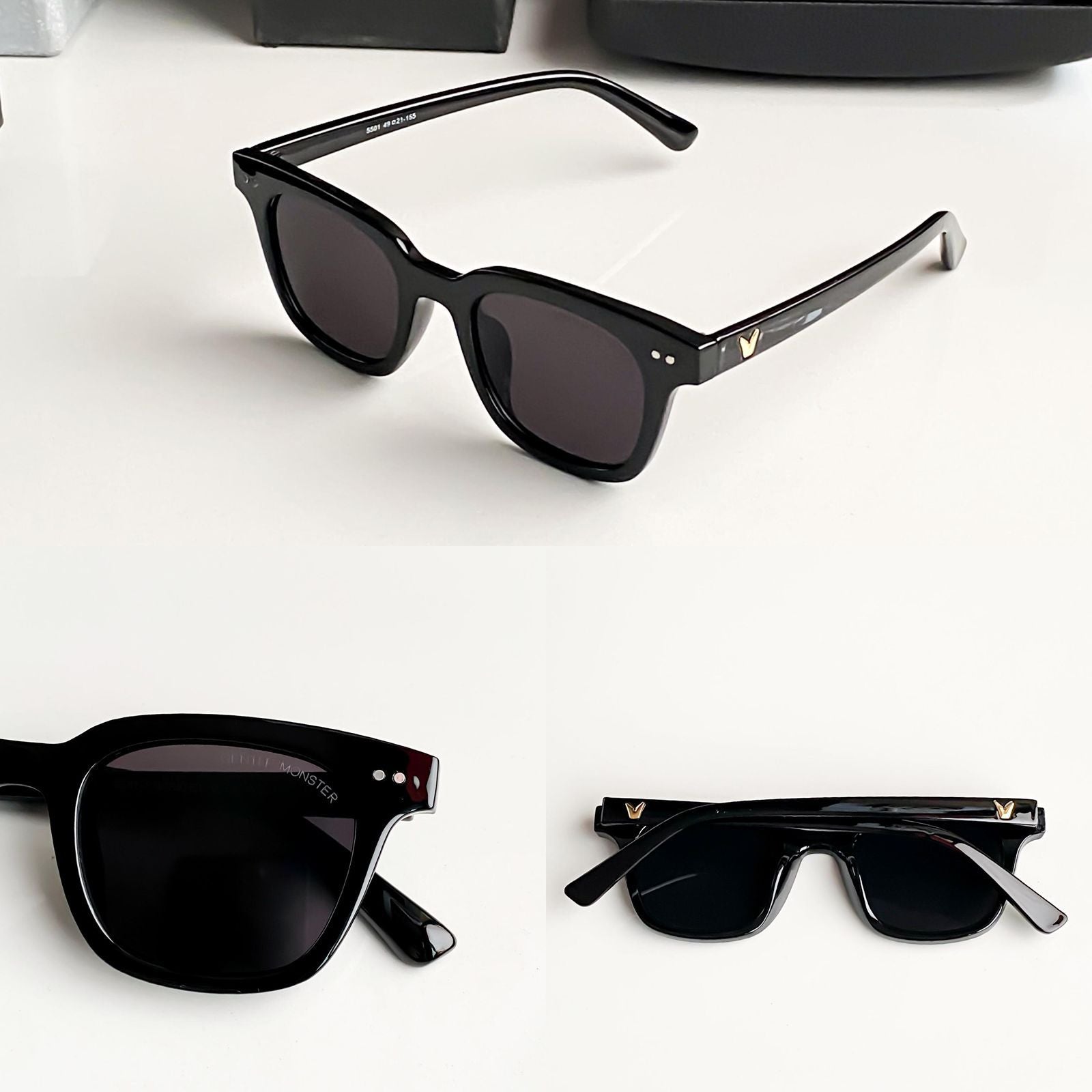 Gentle Midnight Edge – Premium Black Square Sunglasses