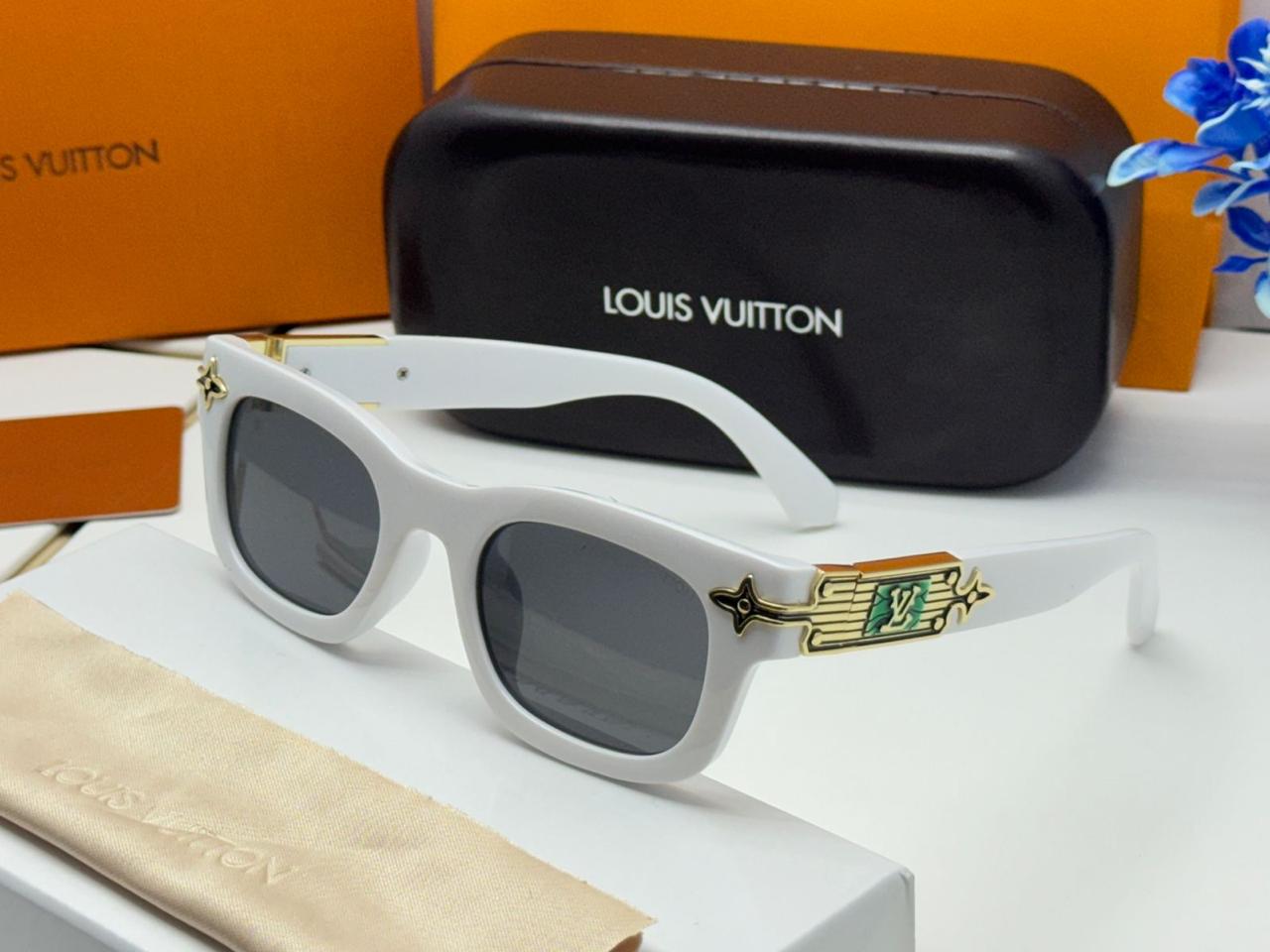 L&V-8898 White Square Sunglasses – White Frame with Black Lens