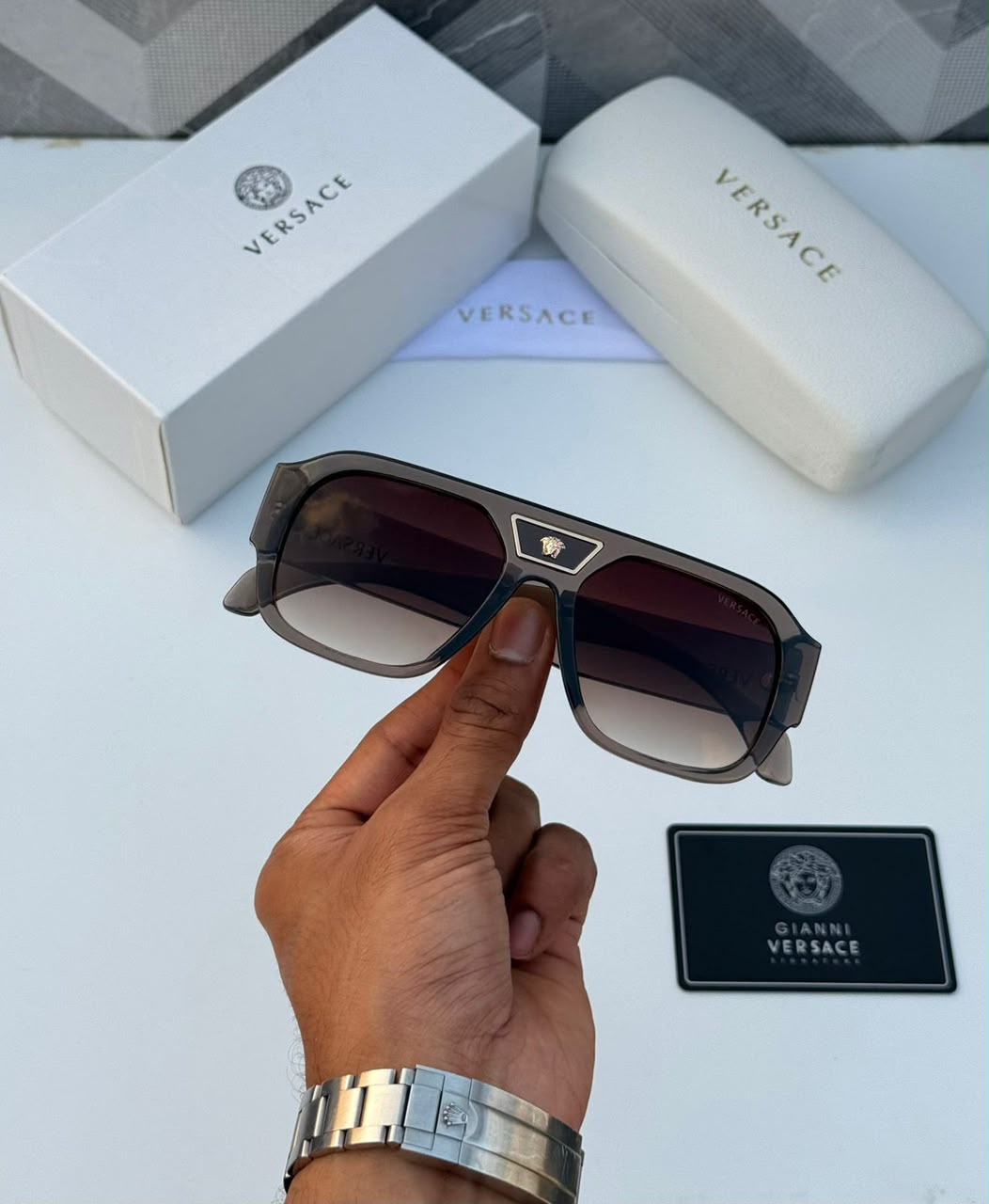 Vers 4545 Transparent Brown Square Sunglasses